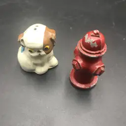 Vintage Hubley Dog and Hydrant Spelter Salt and Pepper Shakers