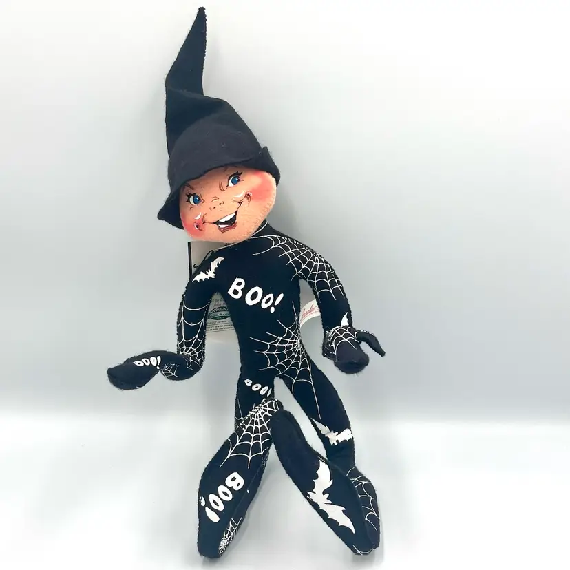 Annalee 2004 Black Spider Web Elf   14"   Halloween Doll with Tag 330404