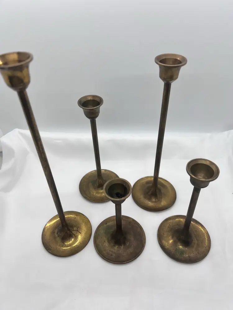 #2066B Set of 5 Vintage Brass Candlestick Holders