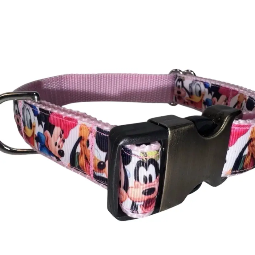Dog Collar Pink Disney Mickey Minnie Large Handmade Heavy Duty W/Buckle NEW