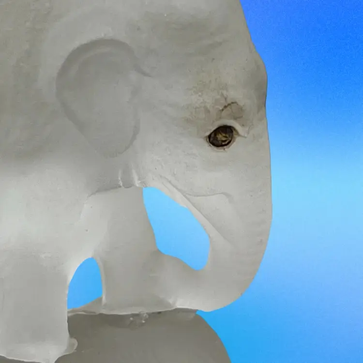 Frosted Glass Elephant Figurine With Some Flaws 3” Rhinestone? Eyes