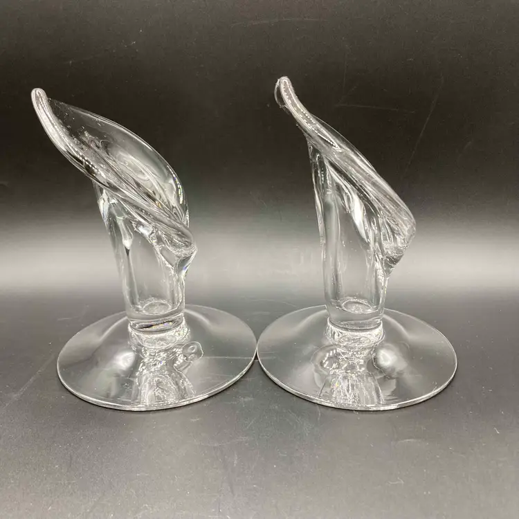 Pair Vintage Cambridge Glass Calla Lily Jack In The Pulpit Candlesticks Taper Candle Holders