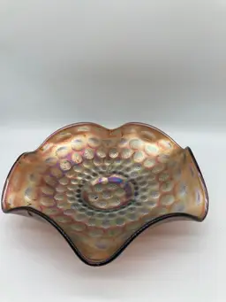 Fenton Marigold Coin Dot Vintage Carnival Glass Bowl Scalloped Rim Candy Dish