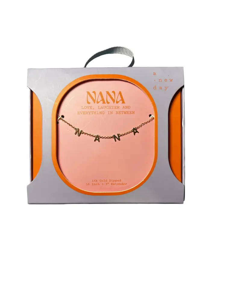 A New Day “Nana” Gold Tone Necklace 14k Gold Dipped 16” + 3” Extender Gift NWT