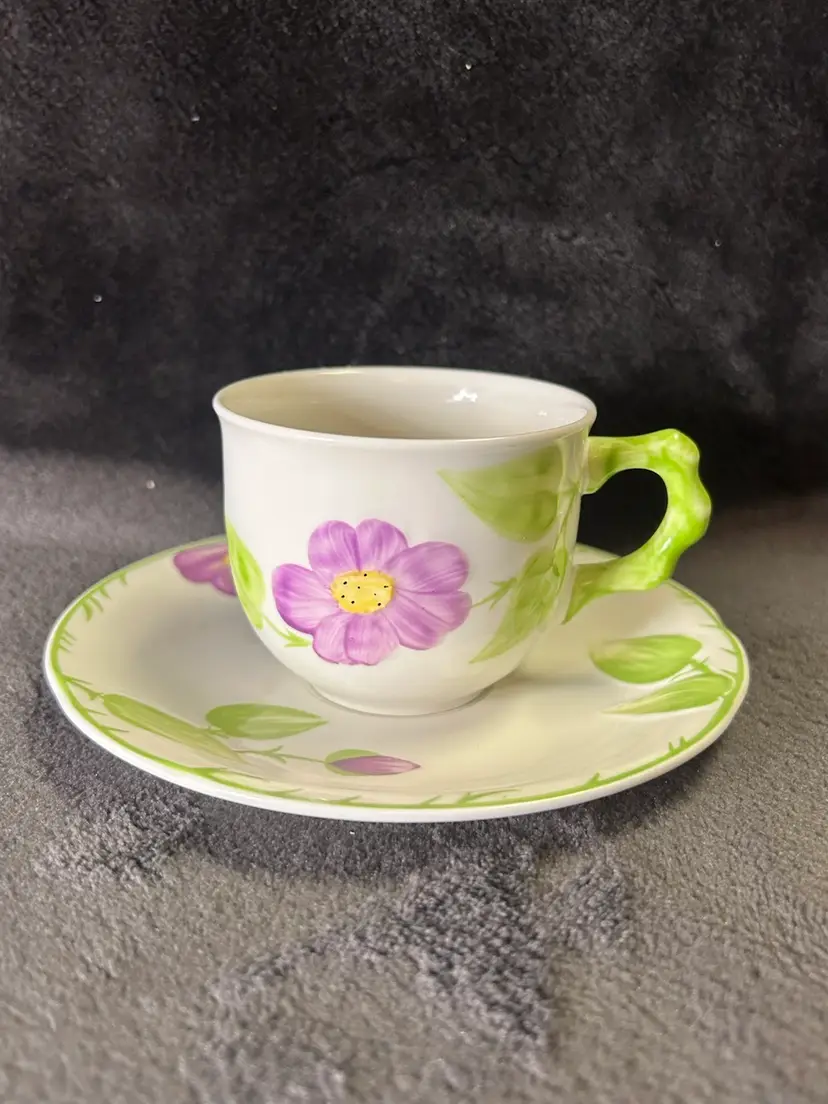Vintage Villeroy Boch Tea Cup And Saucer Spring Rose Violett Country Collection