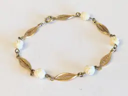 Vintage Gold Tone Filigree Resin Roses Bracelet