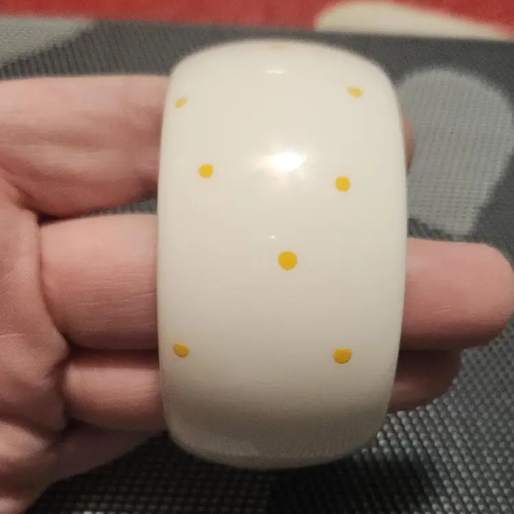 Vintage Retro Plastic Polkadot White Yellow Bangle Bracelet