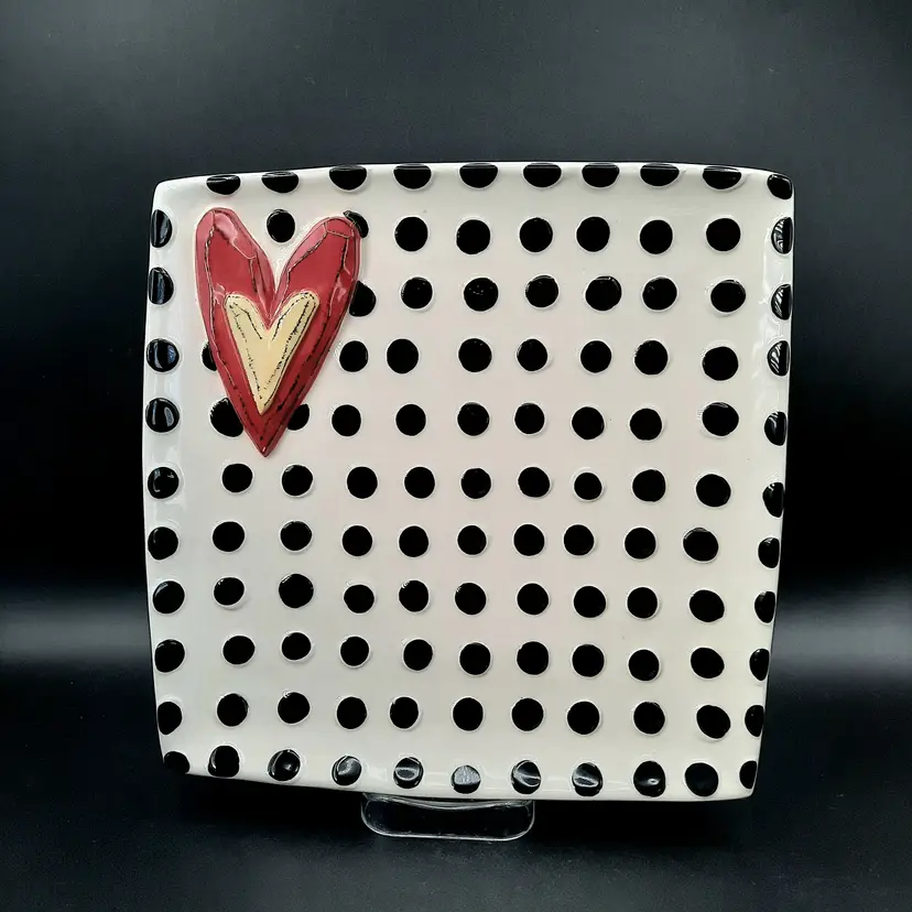 Black & White Polka Dot Red Heart Plate Heartful Home by Tracy Pesche Valentines