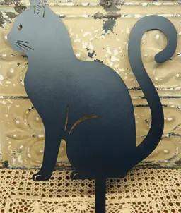 New Black Cat Metal Silhouette Garden Stake 14"