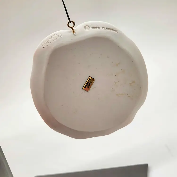 2-Vtg 1996 Giuseppe Armani Girl Baking Christmas Plaque, Raised Porcelain, Italy