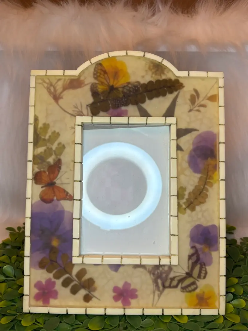 Acrylic & Resin (3x5) Photo Frame w/Pressed Flowers & Butterflies