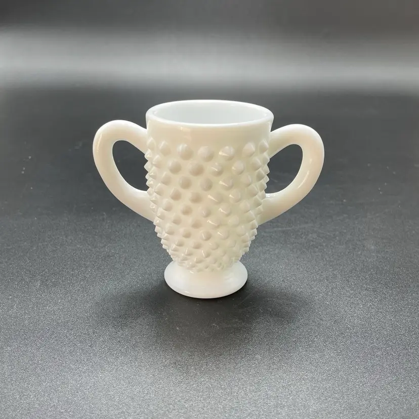 Fenton Milk Glass Hobnail Double Handled Urn Vase Open Sugar Bowl