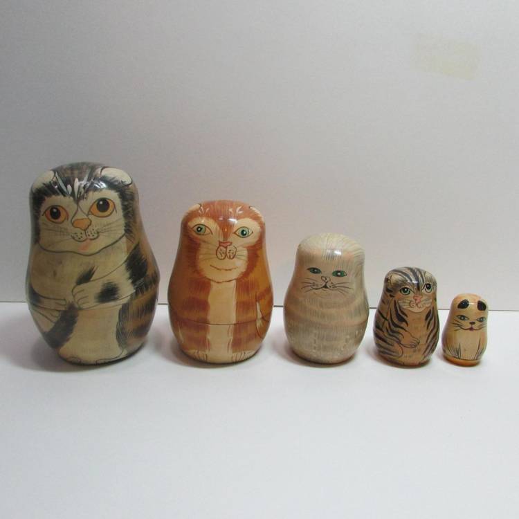 vintage wooden cat nesting dolls 5 kitty cats