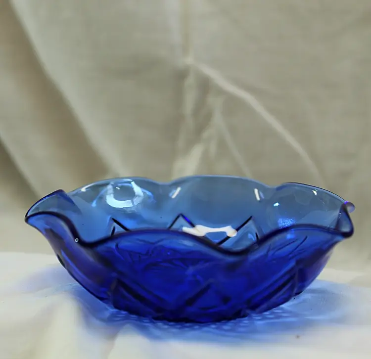 Vintage  Cobalt Blue Ruffled-Edge Bowl.