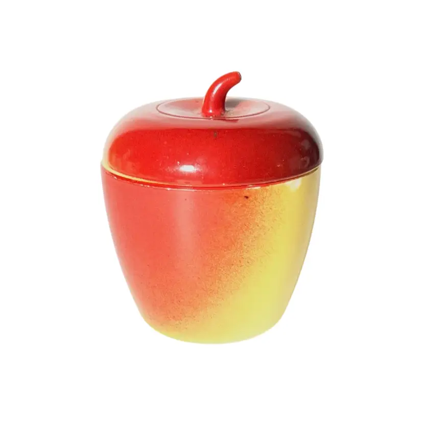 Vintage 1950s Hazel Atlas Milk Glass Apple Jar Red 4" Sugar Jam Trinket Dish Teacher
