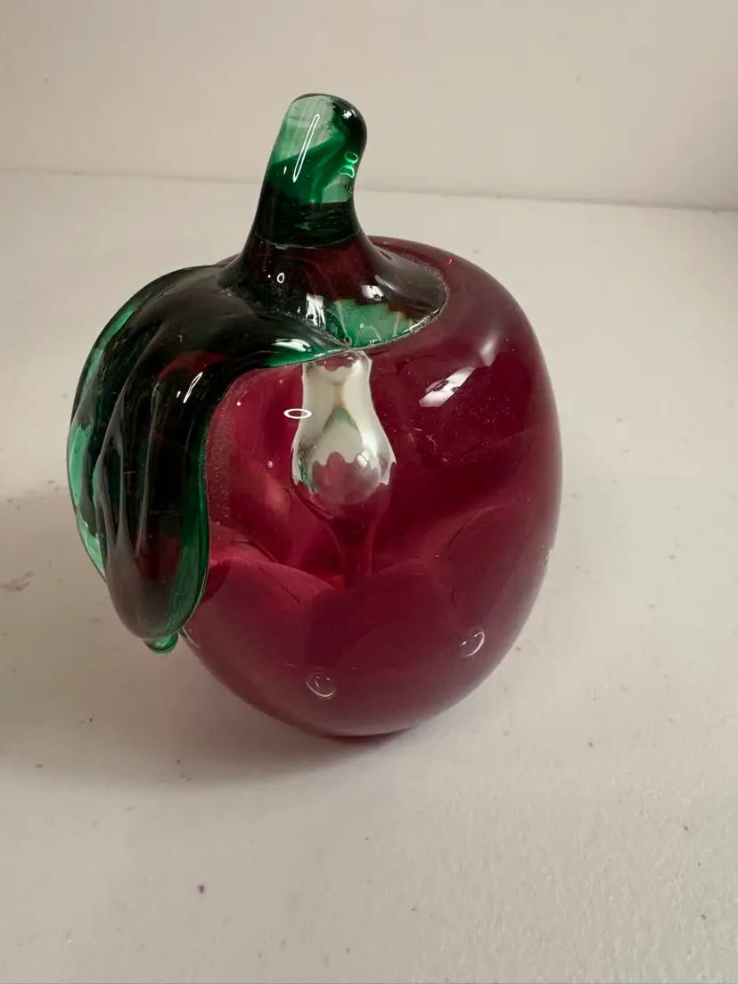 Vintage Stamped Joe Rice Art Glass Red Apple Paperweight