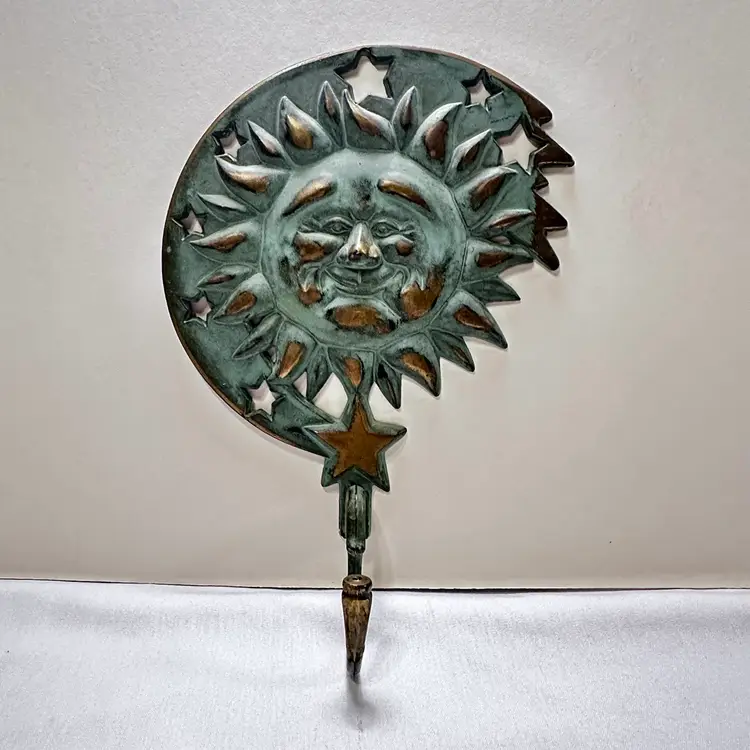 Vintage 1994 PartyLite Sun and Stars Wall Hook Celestial Verdigris  Brass Patina