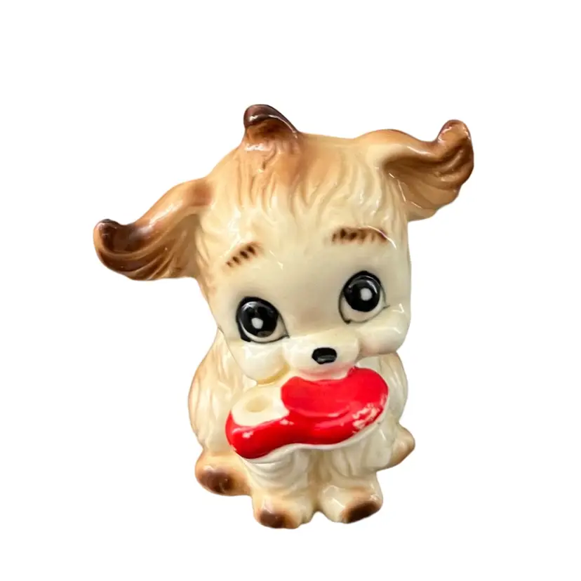 Vintage Brinns Bone China Puppy With Shoe Made In Taiwan