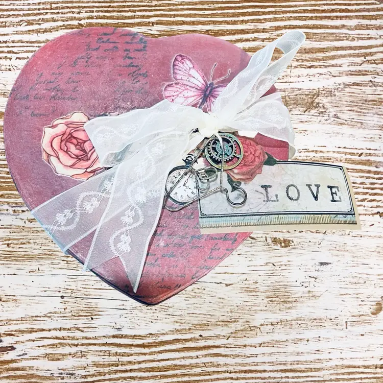 Made By Me Wood Box Valentines Heart Upcycled Hand Painted Love Decor Tabletop Red  Romantic Rustic Boho Cottagecore