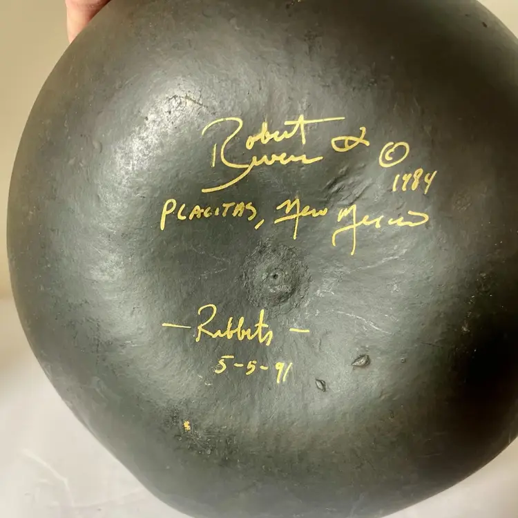 Hand-Painted Apache Gourd Bowl by Robert Rivera “Rabbits”