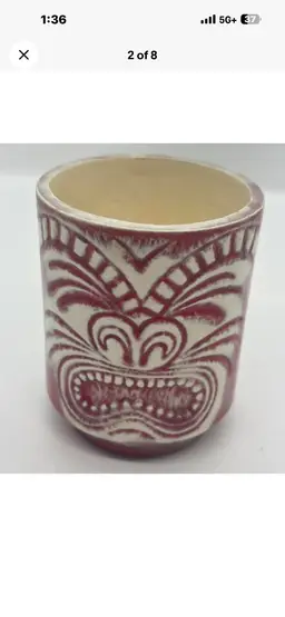 Vtg Red/White Double Face stackable Ceramic Tiki Cup