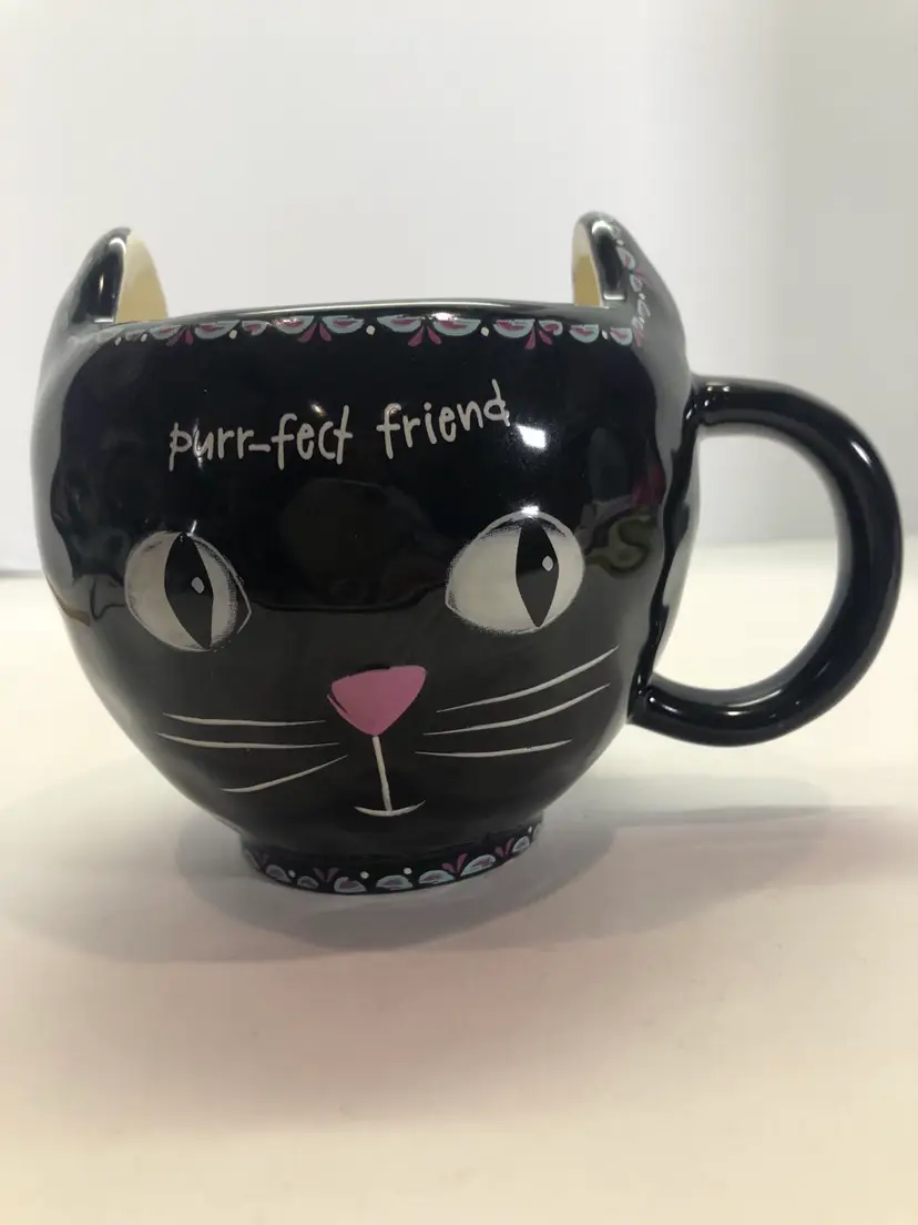 Natural Life Black Ceramic Cat Mug Purr-fect Friend 