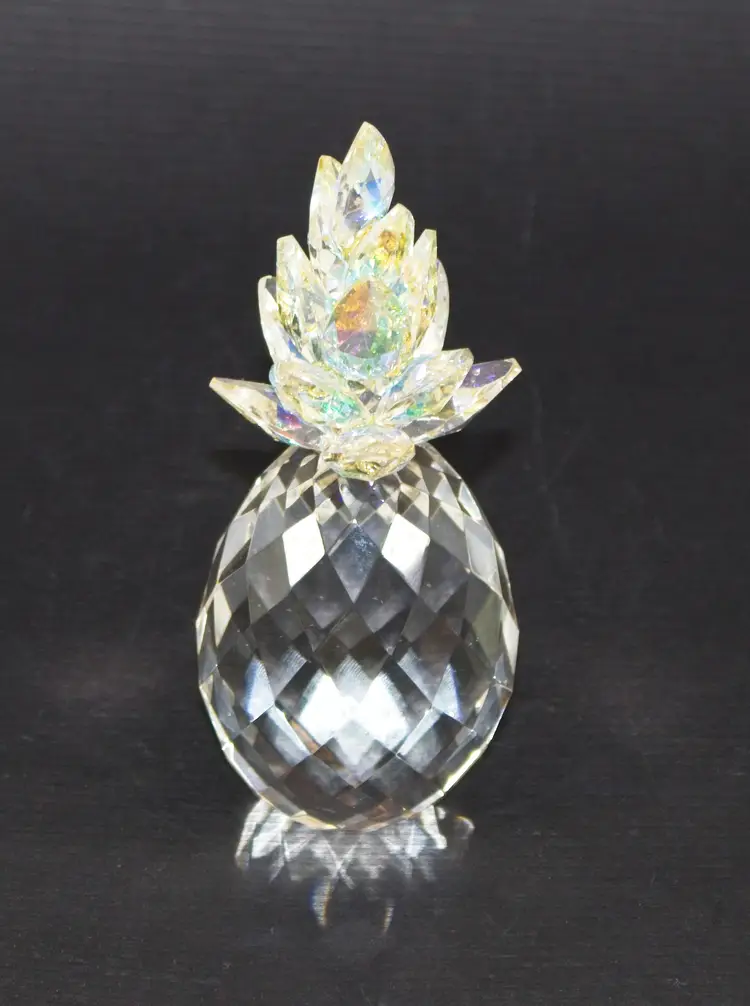 Crystal Pineapple Figurine with Iridescent Leaves 4.5" Tall