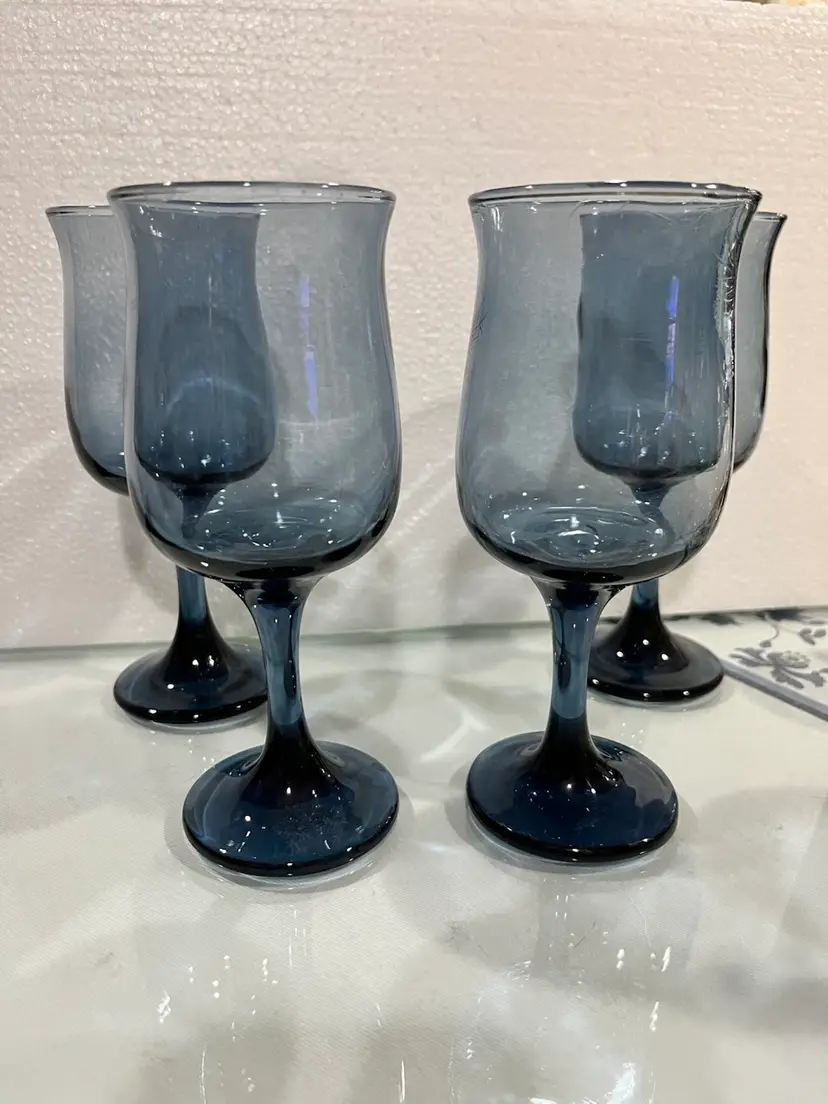 Vintage Libbey Connoisseur Dusky Blue Tulip Water Wine Glass Set Of 4 Read
