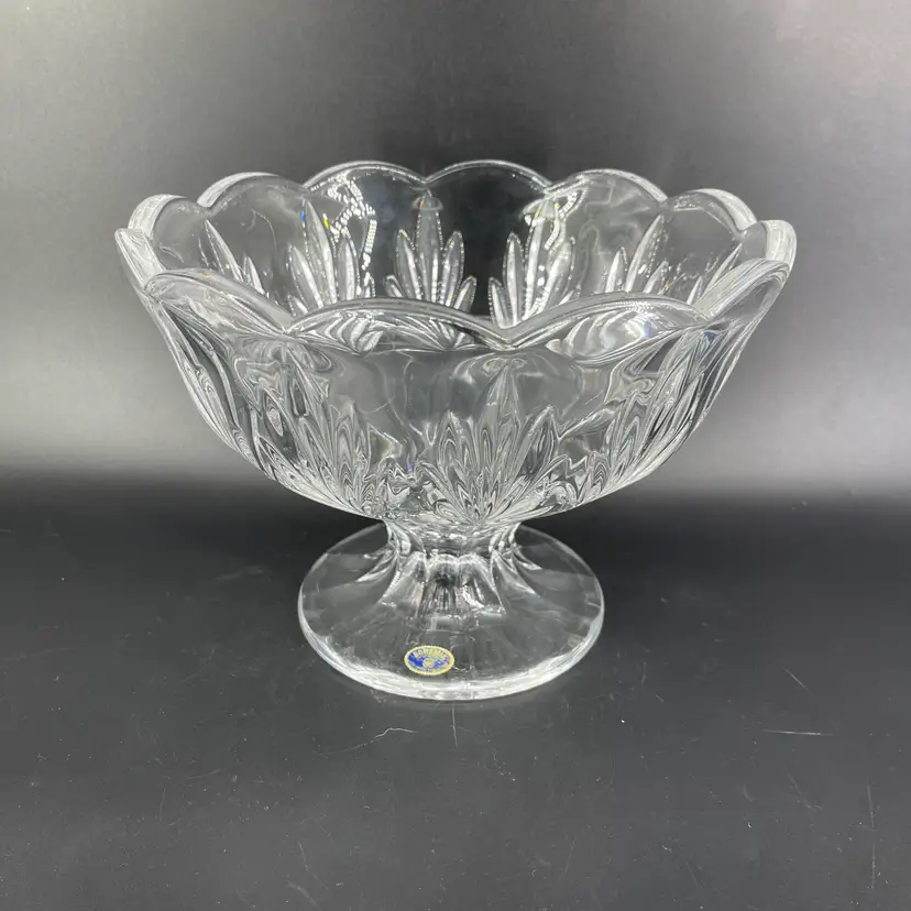 Vtg Bohemia Czech Heavy Crystal Serving Bowl Footed Scalloped Centerpiece