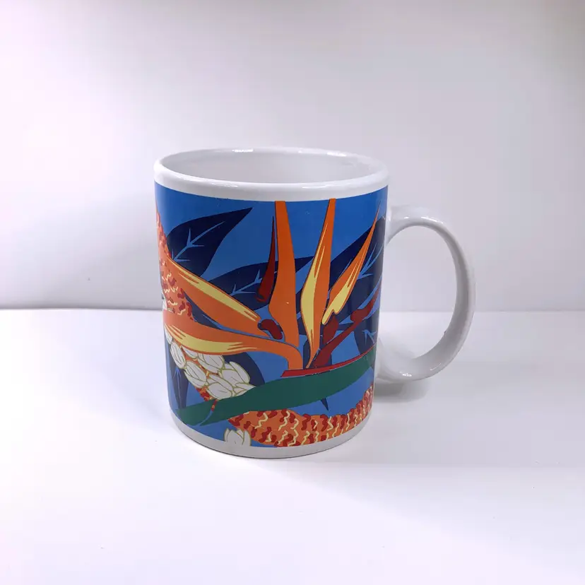 Hilo Hattie Hawaiian Coffee Mug Tea Cup Floral Bird Paradise 1999 Vintage