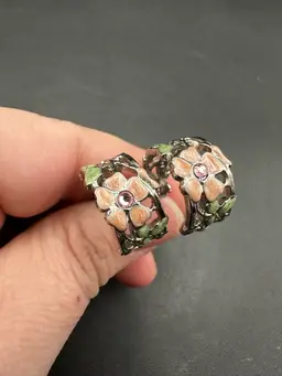 Vintage 1928 Brand Openwork Floral Enamel Earrings, Clip-on, Unsigned