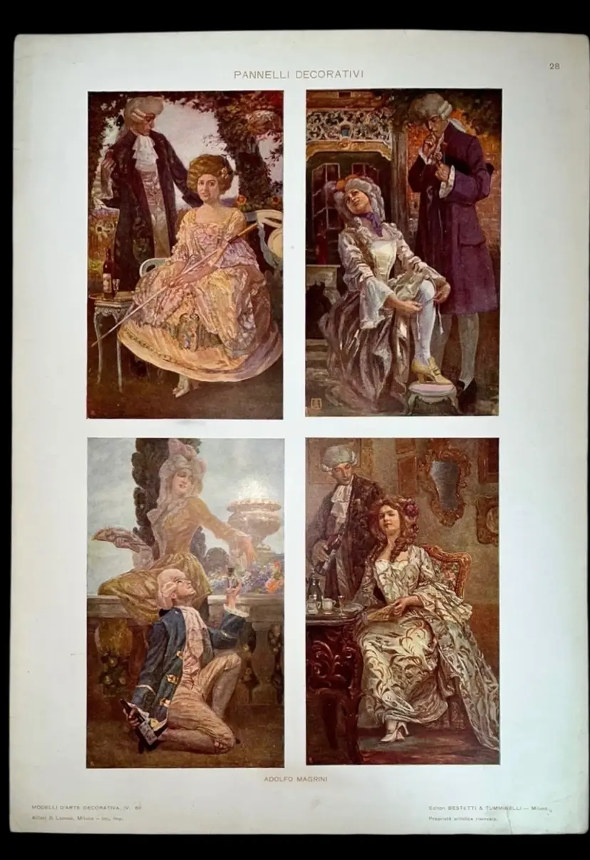 Antique Print Rococo Adolfo Magrini Courting Couple Modelli D’Arte Decorativa IV