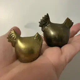 Brass Mini Chicken Figurines Mama & Baby 2” & 1.5”