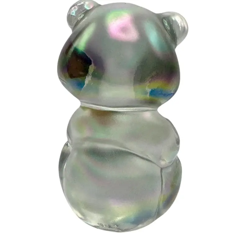 Fenton Birthstone Bear Figurine Carnival Glass Clear April Heart & Iridescent-Signed C Riggs