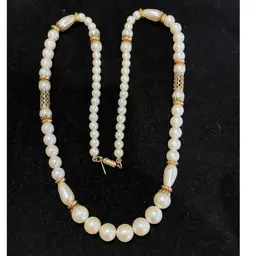 Vintage 1928 Brand 24” Faux Pearl And Gold Tone Filigree Necklace