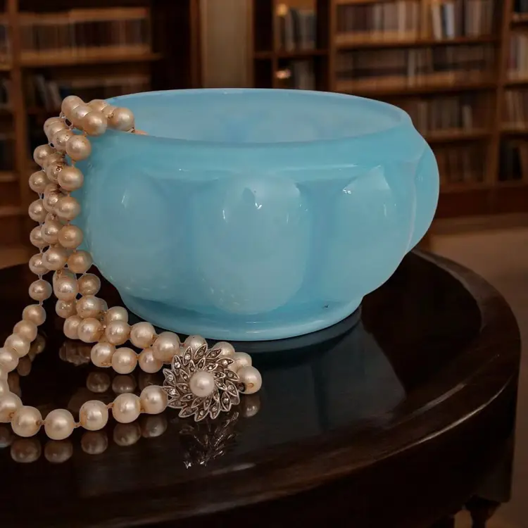 Fenton Blue Melon Cased Glass Bowl • Vintage Opaline Vanity Dish • Trinket Holder • Flower Arrangement Bowl • Cottagecore Decor