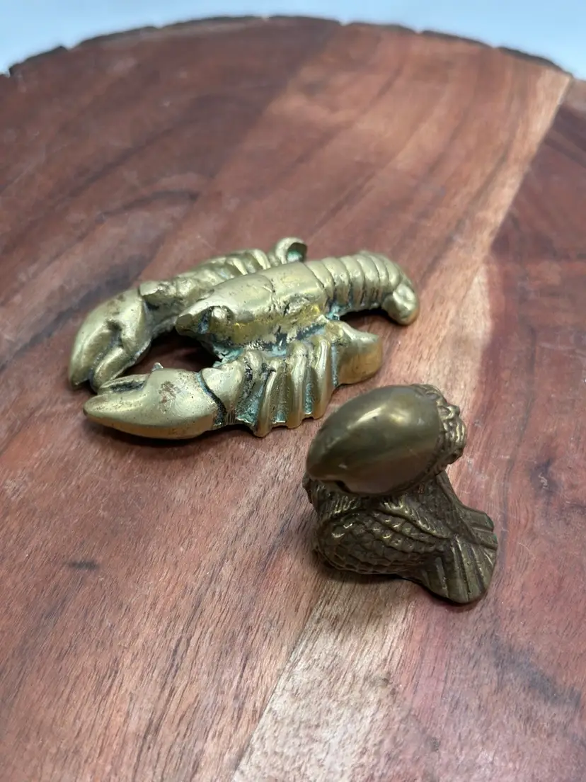 Vintage Brass Lobster & Toucan ( Macaw, Parrot ) Lot Of 2 Beachy Paperweight