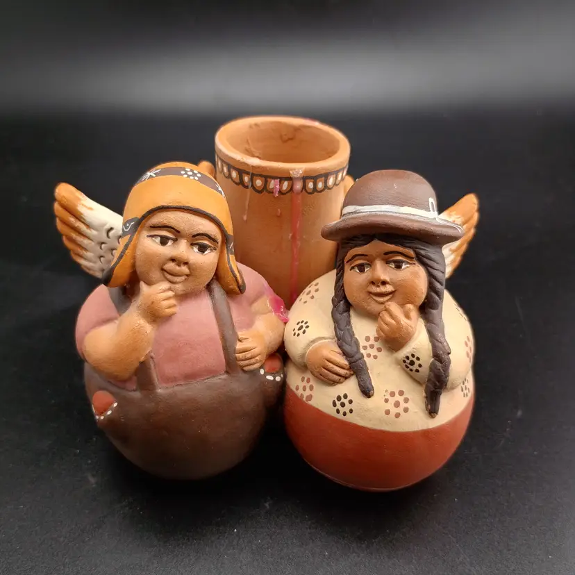 Peruvian pottery angels candleholder