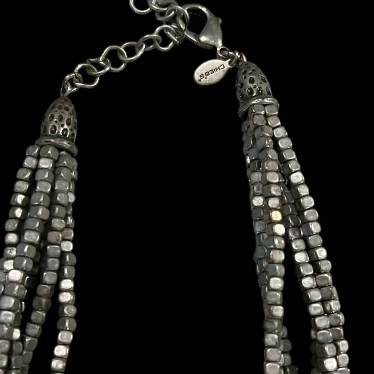 Chico's Signed Beaded Women 6 Multi Strands Silver Tone Chunky Jewelry Necklace