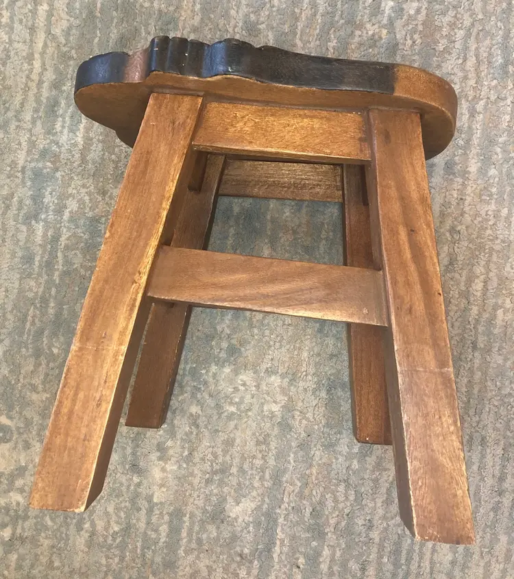 SLEEPING PUPPY WOOD FOOTSTOOL - PUPPY DOG KID STOOL- Thailand