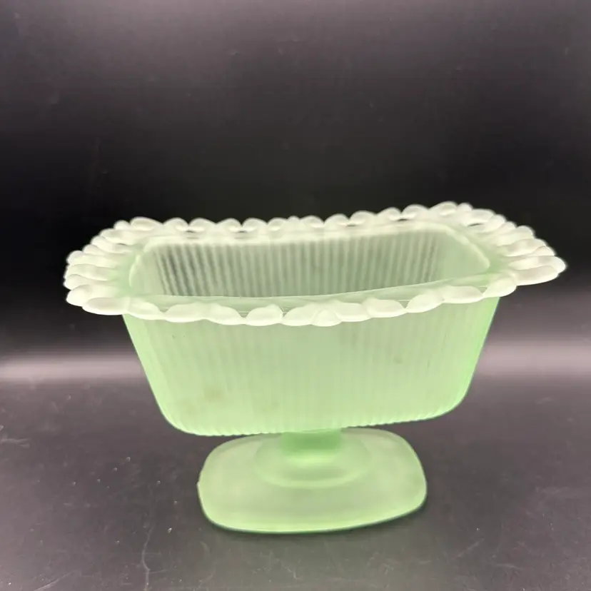 Vintage Pale Mint Green Satin Glass Pedestal Candy Dish