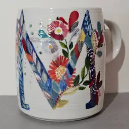 Anthropologie Starla M Halfmann Floral Petal Palette Monogram Letter "M" Mug