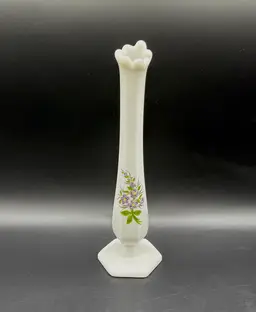 Westmorland Hand Painted Floral Purple Frit Swung Bud Vase.