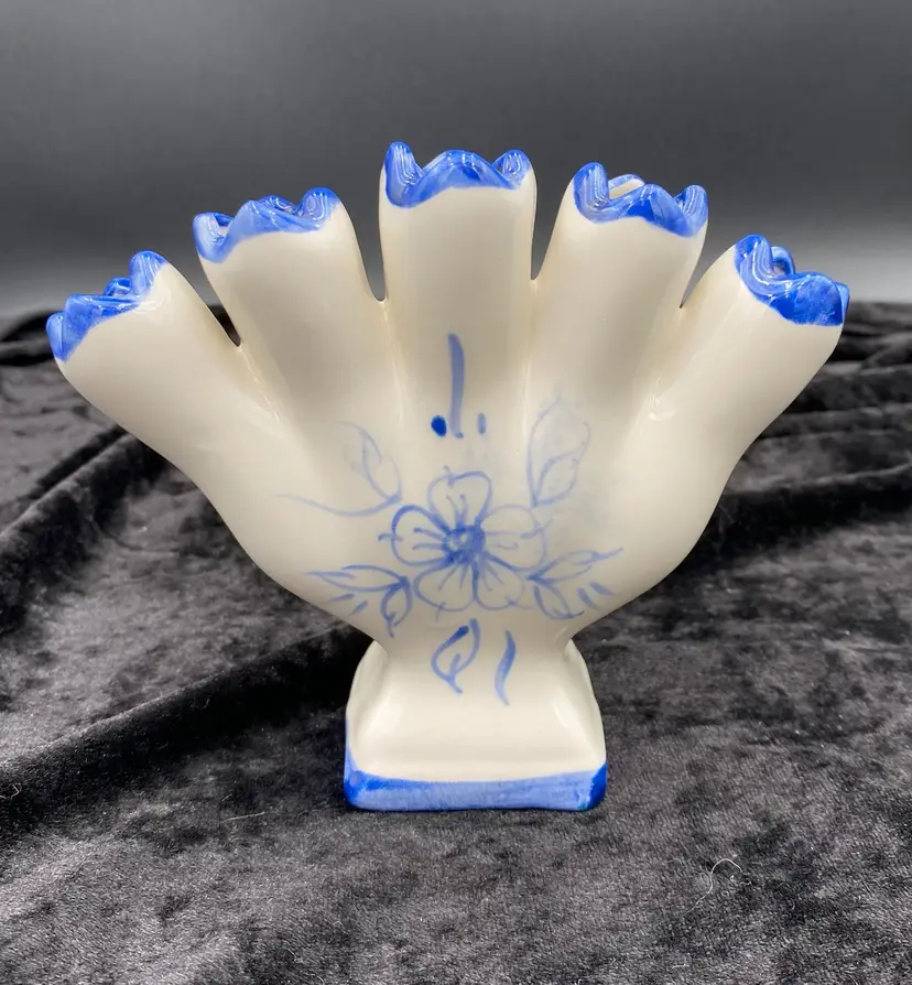 Vintage 1960s Leart Five Finger Bud Vase, Hand-Painted, USA 304-W