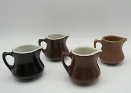 4 Hall Pottery Mini Creamers Vintage Restaurantware USA Small Handle Brown-Black-Tan