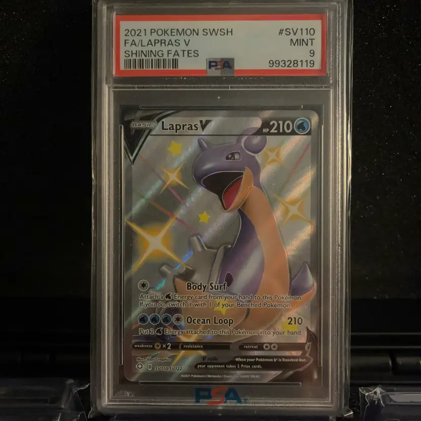 PSA Mint 9 2021 Pokémon Sword & Shield Shining Fates Full Art Lapras V (#SV110)