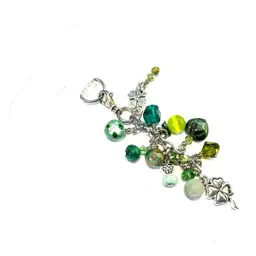 Four Leaf Clover Charms Shades Of Green Beaded Phone Or Purse Charm Repurposed Jewelry Made By Me 3”