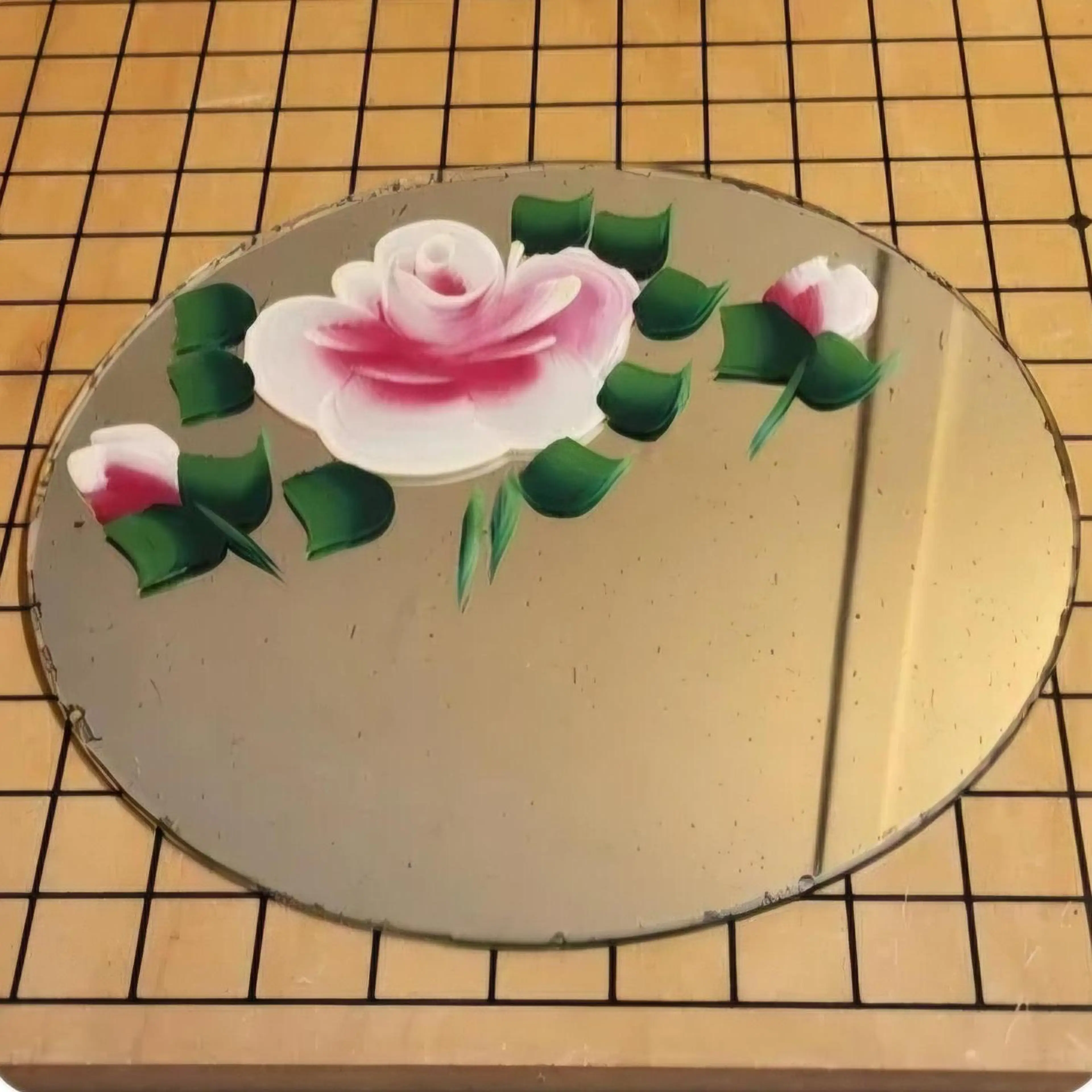 Vintage Handpainted Floral Oval Mirror