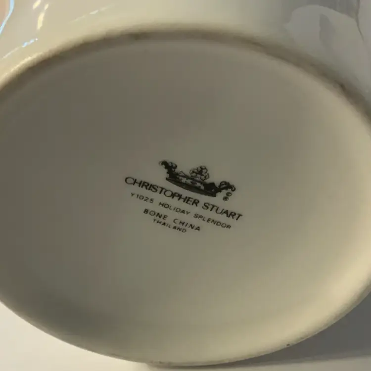 Vintage Christopher Stuart Bone Chinese Coffee Tea Mug Cup 10oz Made In Thailand 🇹🇭 In Box “Holiday Splendor Mug”