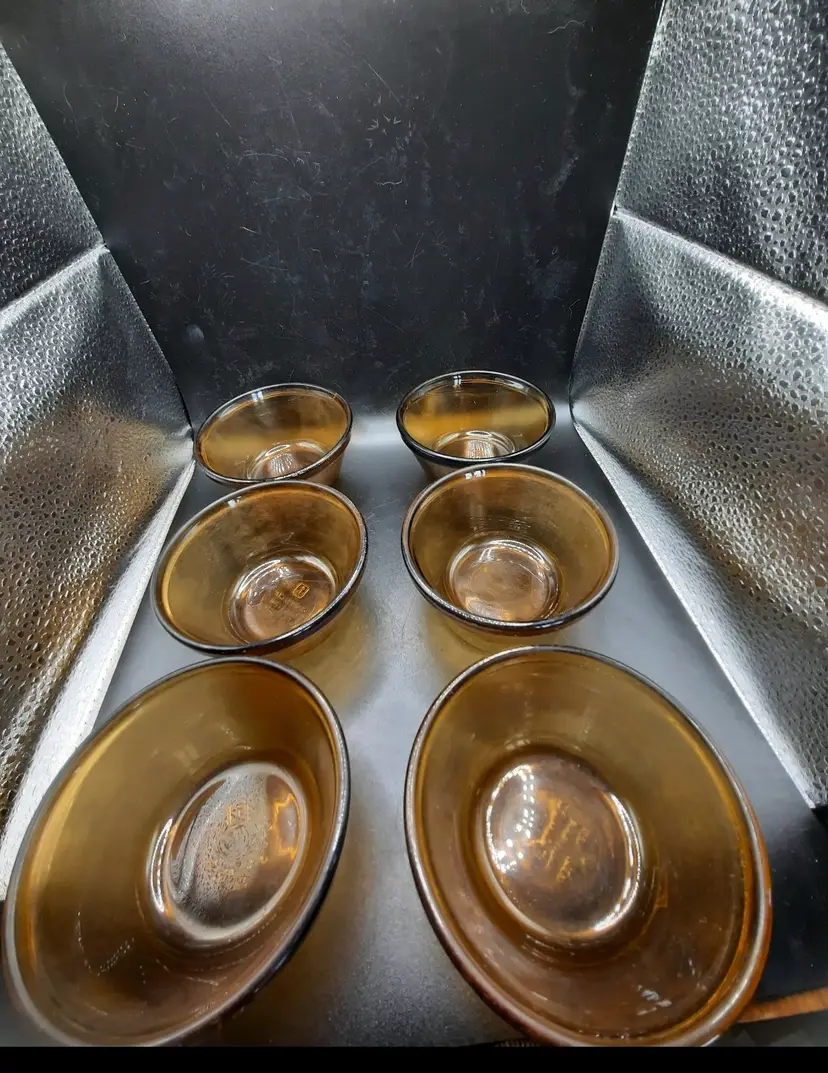 Vintage Anchor Hocking Custard Cups #1034 Set of 6 Amber Glass 6 oz. 4" Round